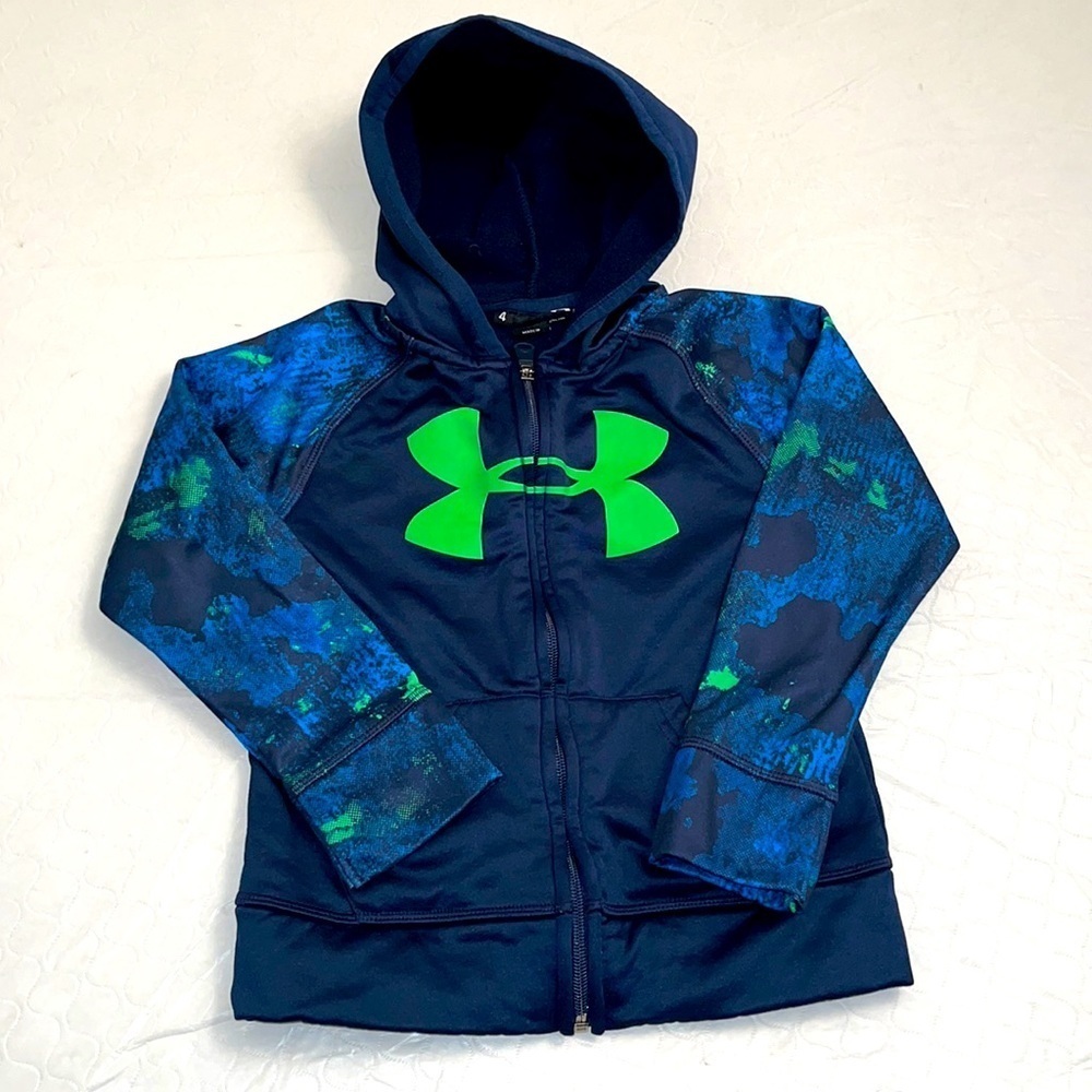 Under Armour navy and blue full zip hoodie with neon green logo